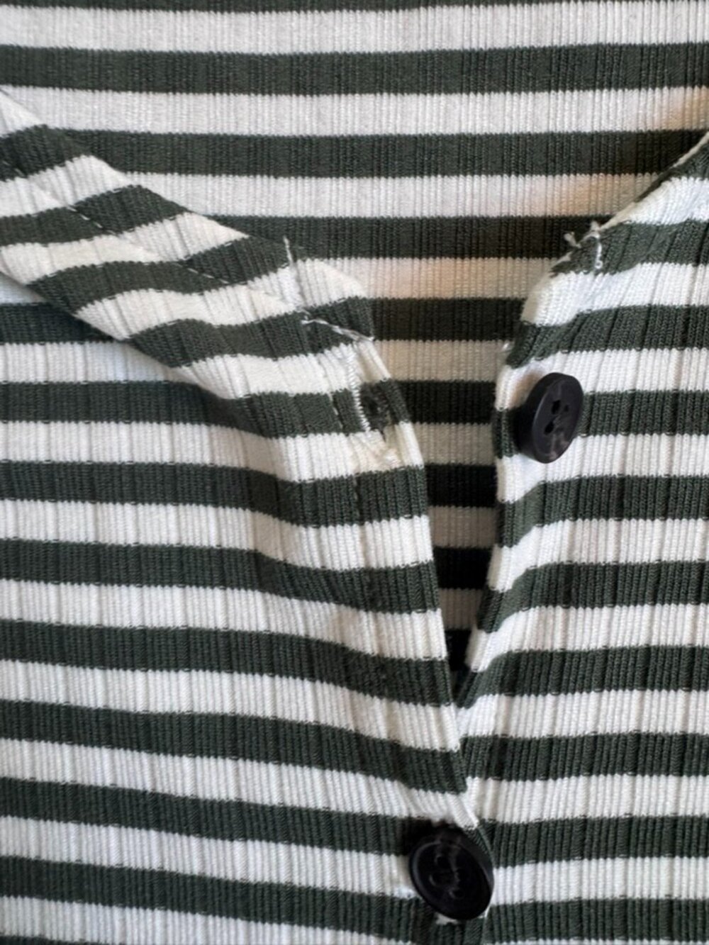 Madewell Button-Front V-Neck Tee Striped Olive Cream Ribbed Size S - Picture 6 of 13